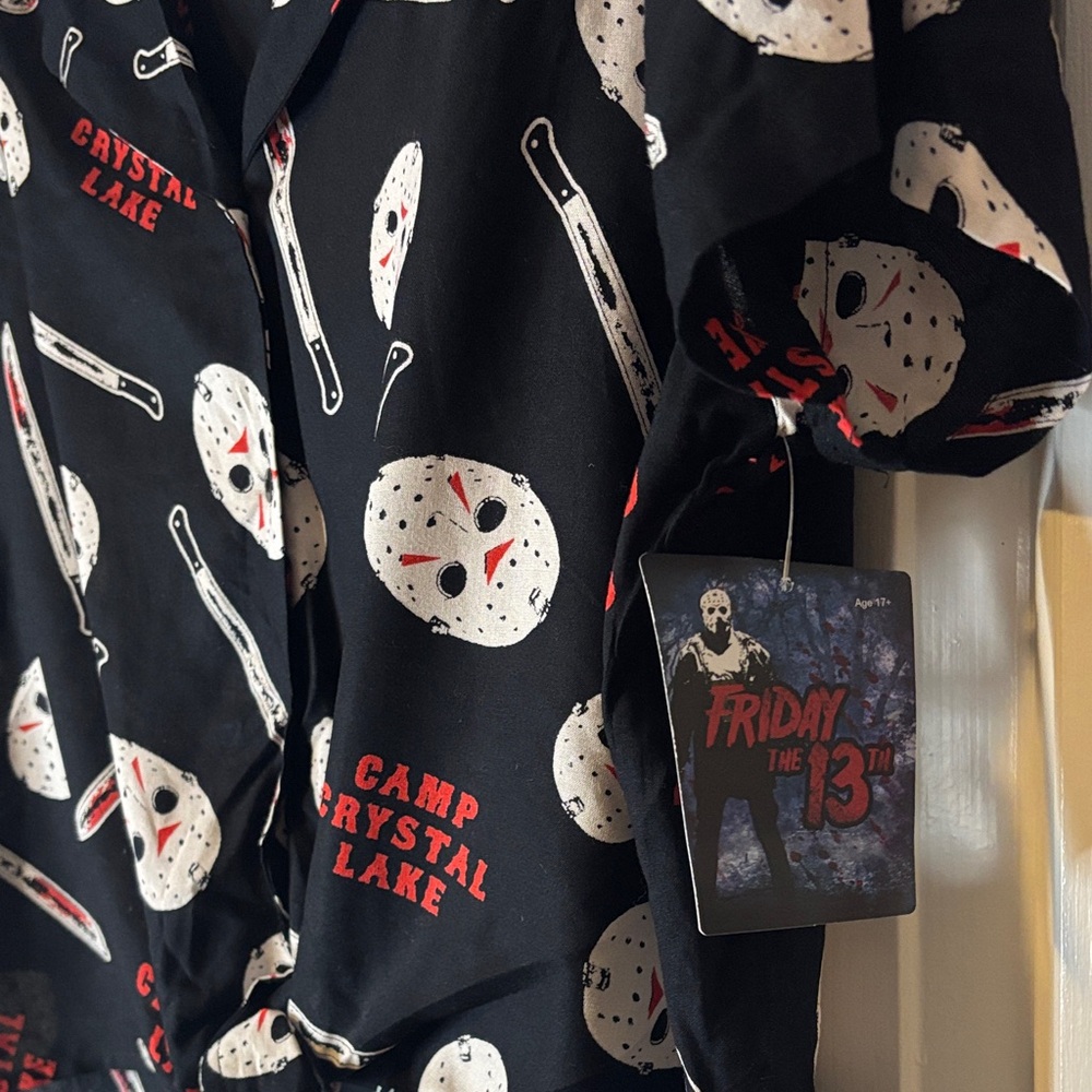 Bioworld Friday the 13th Black and Red Button Down Tie-Front Shirt - Picture 4 of 7